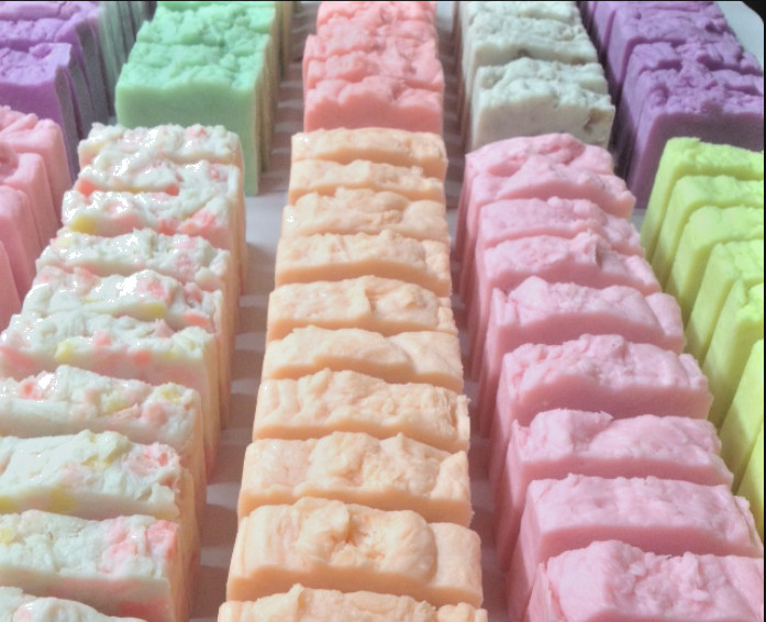 COCOA BUTTER SOAPS 6 LG Handmade Soaps Lemon Butter Pear Rose Peach Lavender