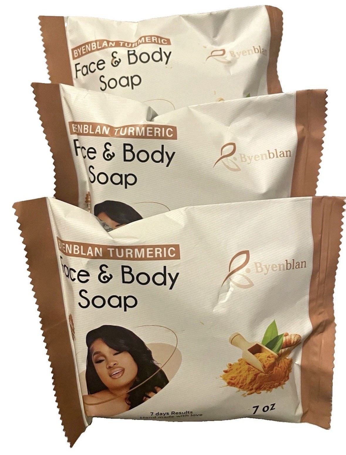 Byenblan Turmeric Vegan Face & Body Soap Bar 7 oz, Glycerin Vitamin C( 3 Soaps)