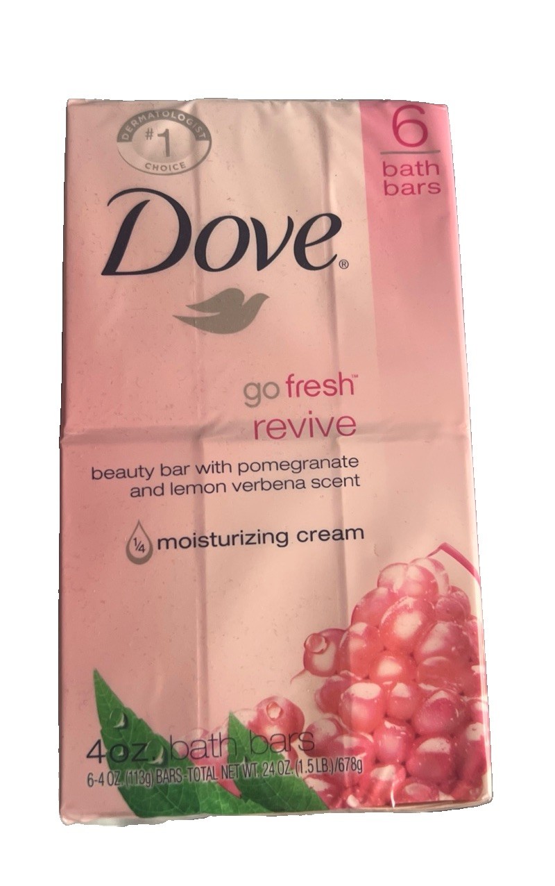 Dove Revive Pomegranate & Lemon Verbena Scent – 6 4oz Bath Bars NOS