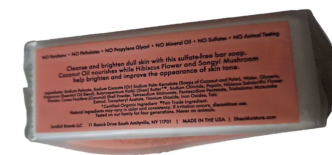 Shea Moisture Coconut & Hibiscus Shea Butter Soap W/ Songyi Mushroom 8oz Bar