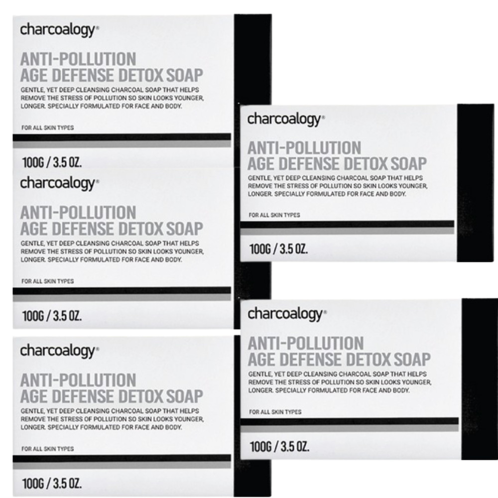 Charcoalogy Bamboo Charcoal Soap Bar Face Body Activated Natural 100 g x 5