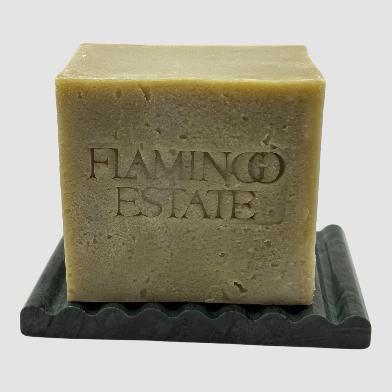 Flamingo Estate Green Leaf Organic Soap Brick with Verde Indio Green Marble Dish
