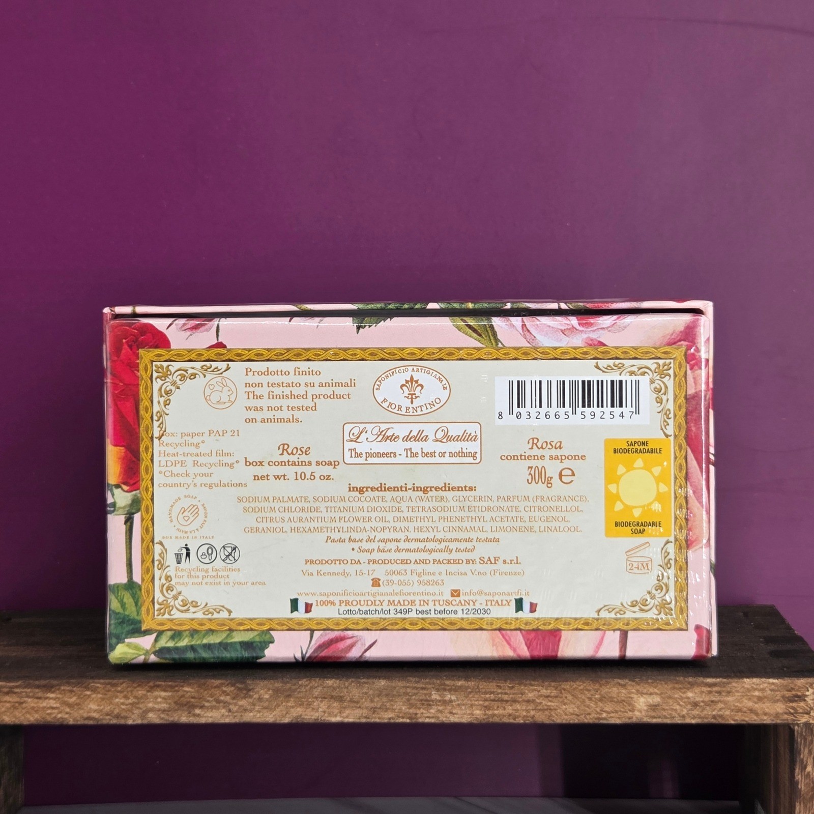 Saponificio Artigianale Fiorentino Italian Rose Soap 10.5oz Handmade Italy New