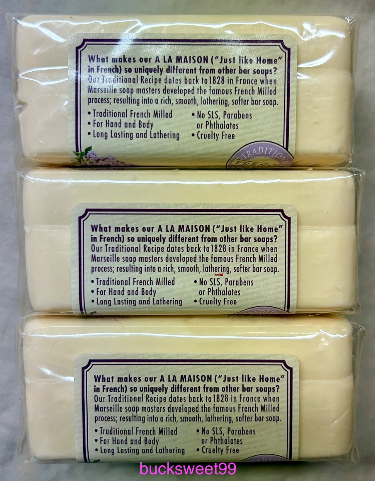 A La Maison De Provence Bar Soap ROSE LILAC – 8.8 oz each – 3 BARS