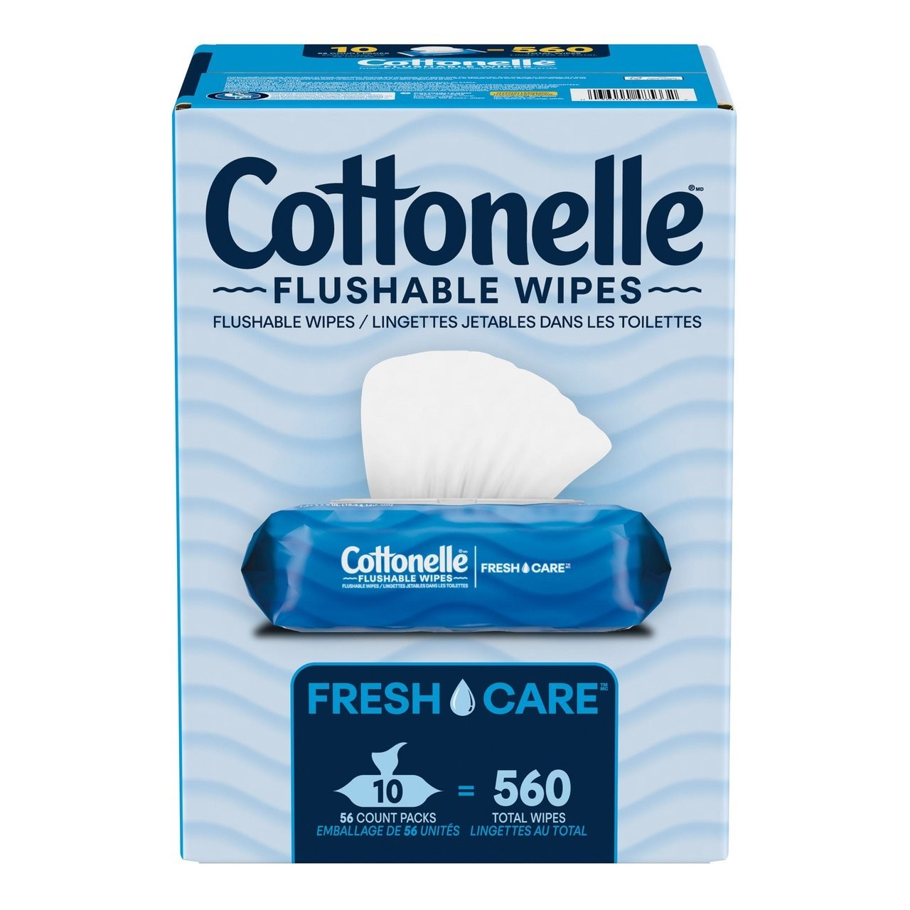 Cottonelle Freshcare Flushable Wipes, 10ct, 560 wipes.