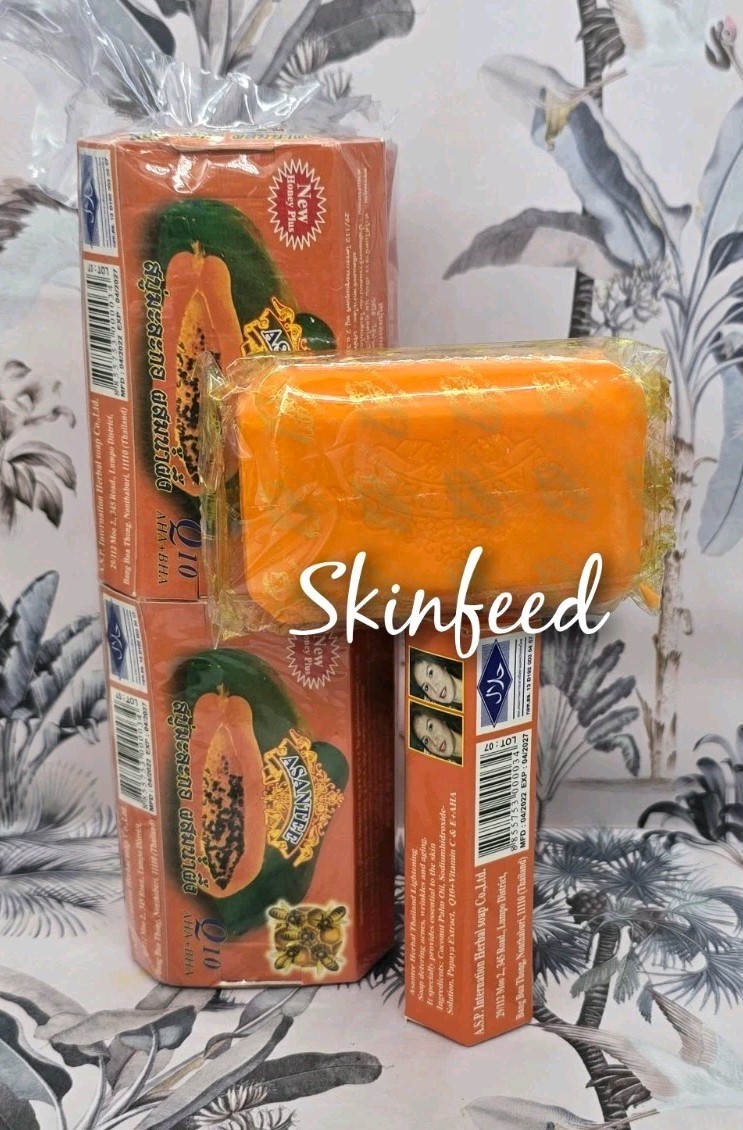 6 Asantee Thai Herbal Papaya Honey Soap with Q10, AHA, BHA Skin Whitenin 125g