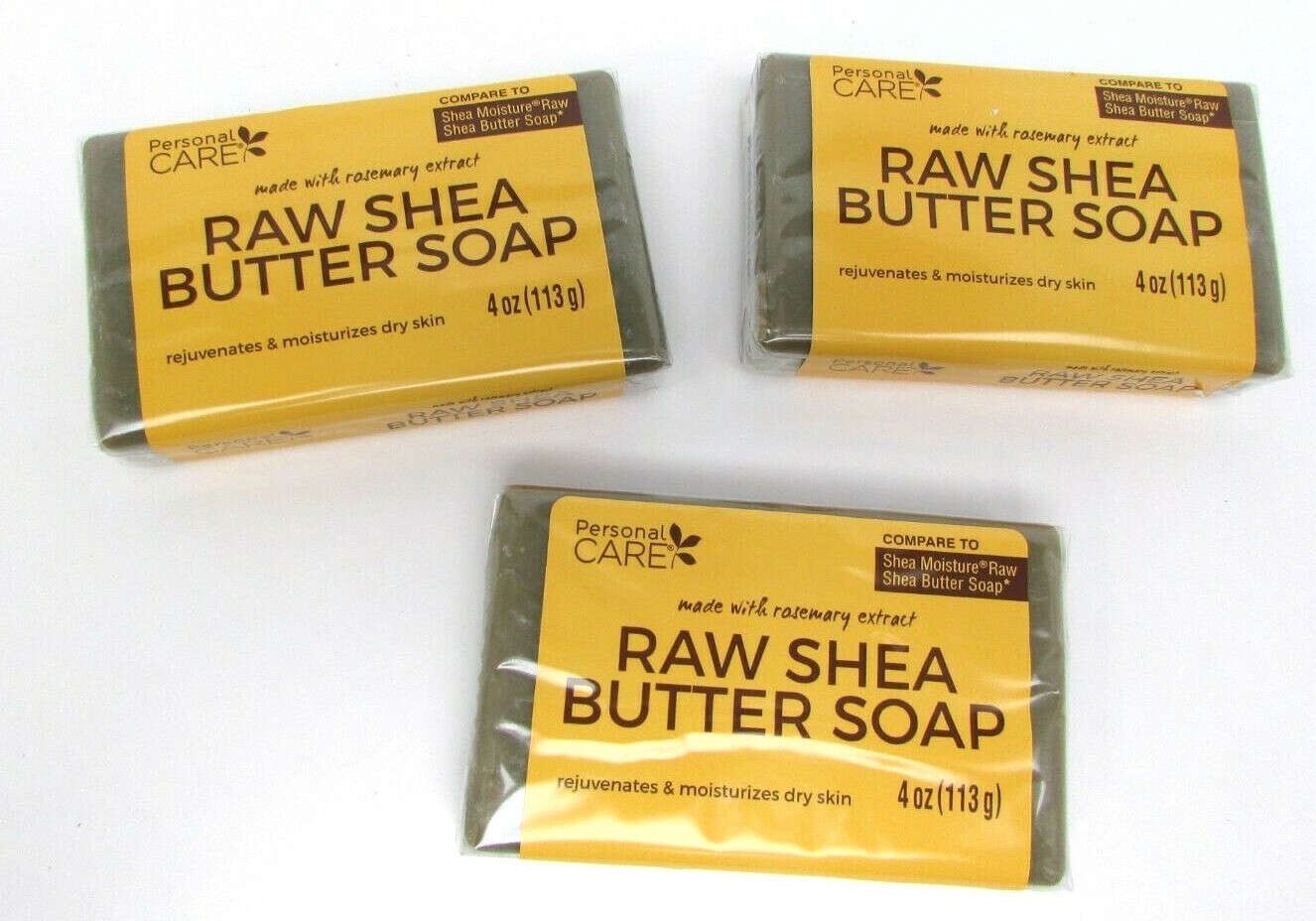 (3 Pack) Personal Care Raw Shea Butter Soap w/ Rosemary NEW 4 oz Moisturizes