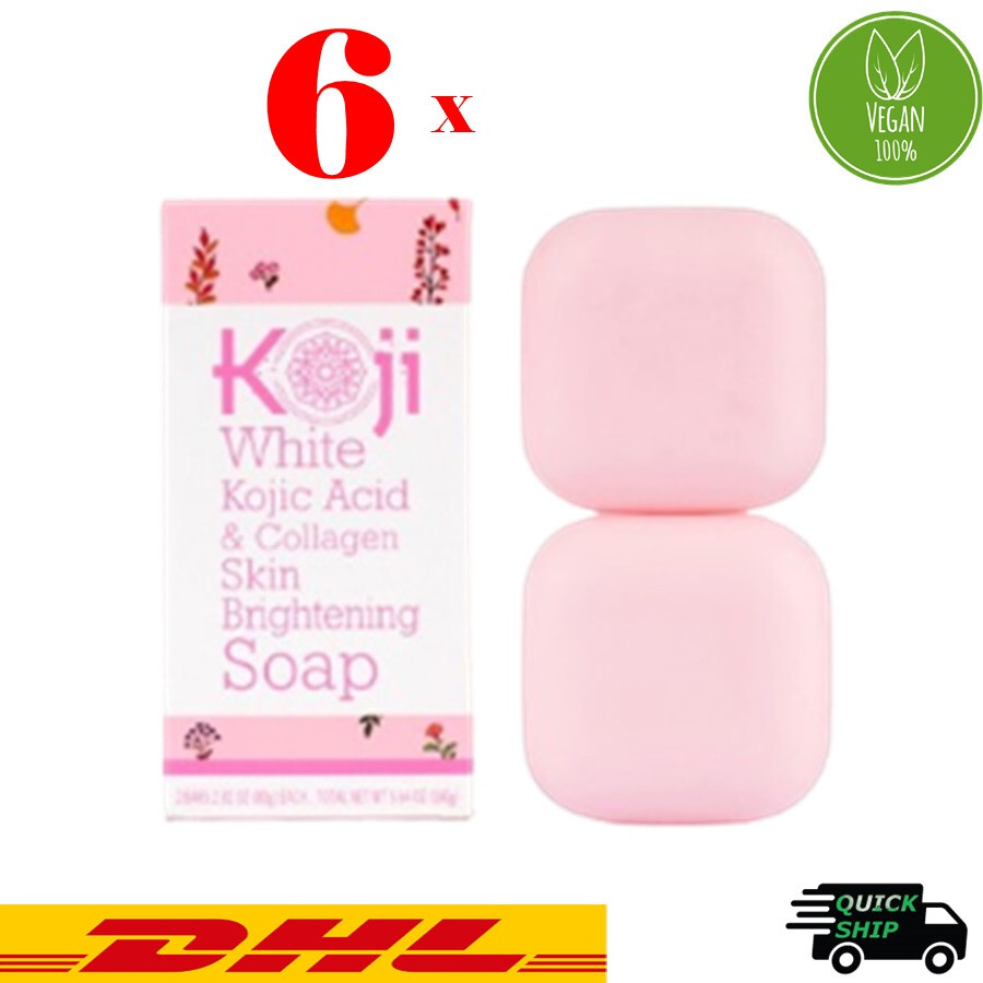 6 x 160 g. Koji White Kojic Acid & Collagen Soap Glowing Skin Total 12 Bars DHL