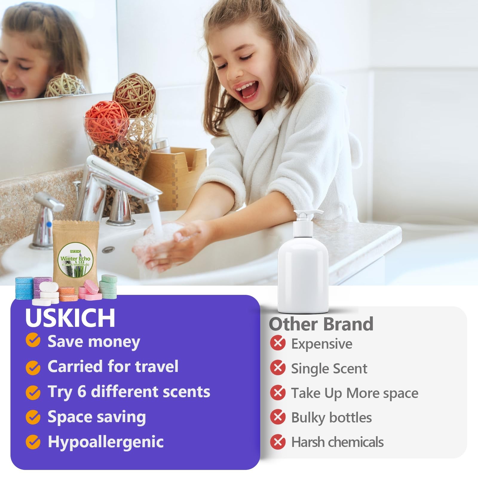 USKICH 48 Pack Foaming Hand Soap Tablet – Eco Friendly 1 Count (Pack of 48)