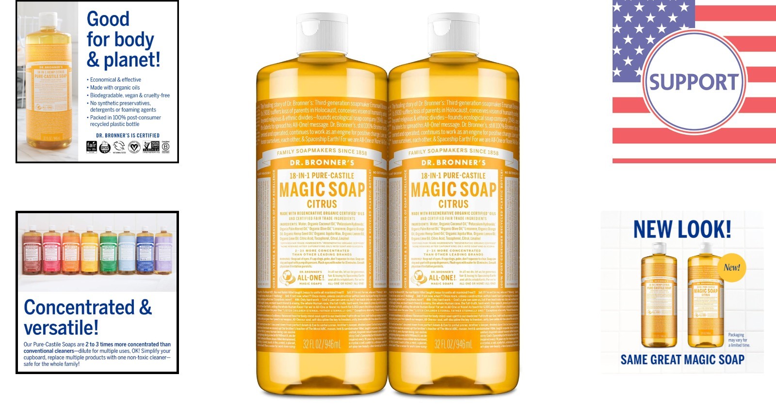Eco-Friendly 32oz Pure-Castile Citrus Soap – Concentrated 18-in-1 Cleaner