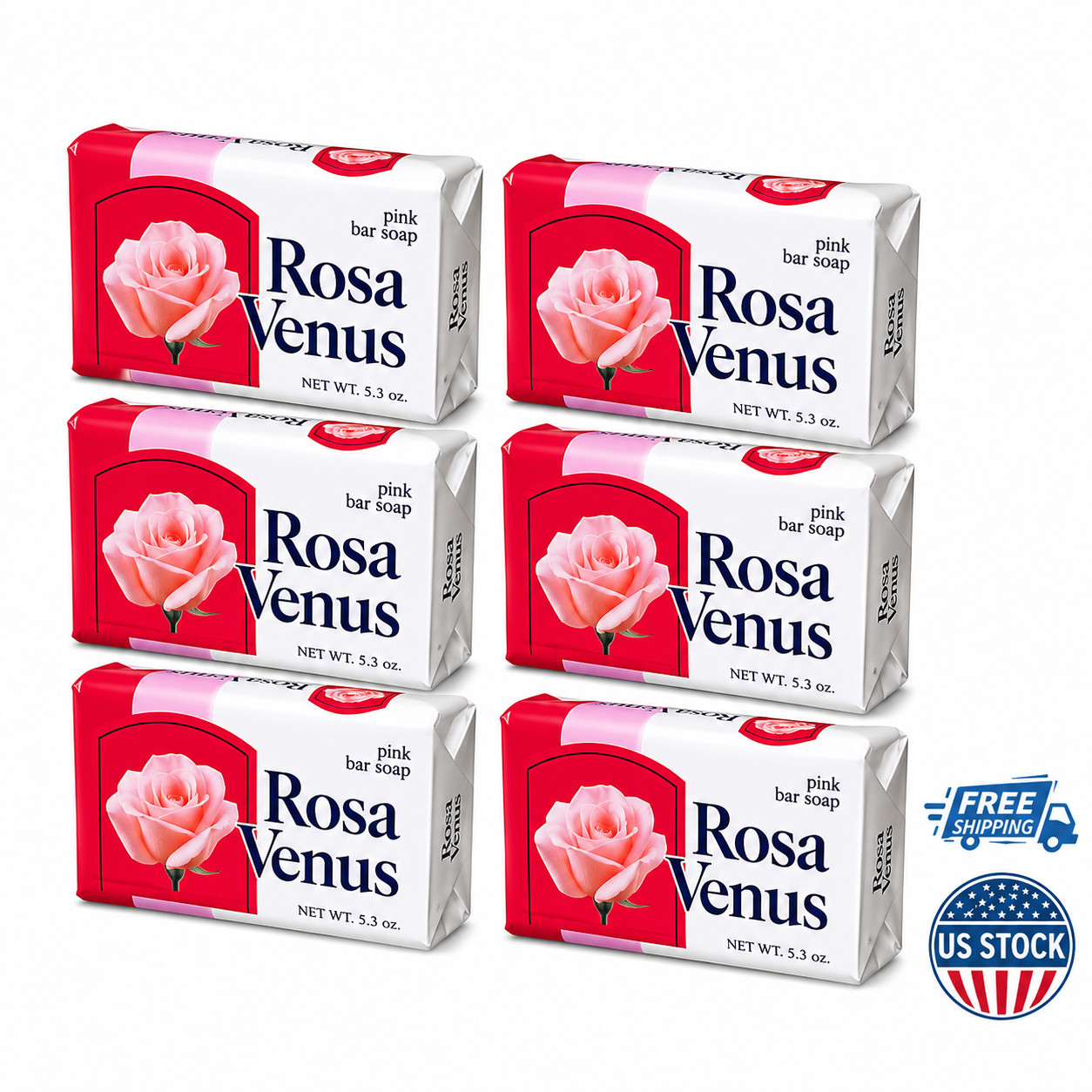 Rosa Venus Pink Bar Soap 3.5 oz Beauty Bath Soap Moisturizing 6 Pack