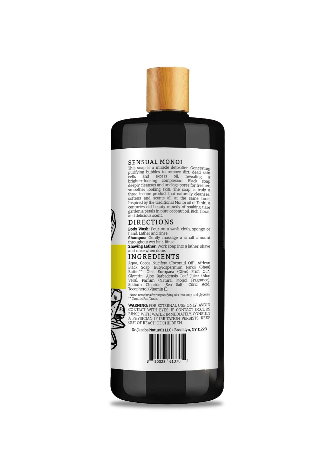 Dr Jacobs Naturals Authentic African Black Liquid Soap 32oz Monoi Scent