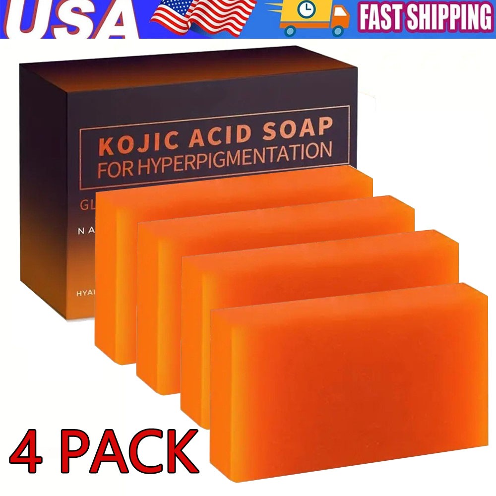 4 Pack Kojic Acid Deep Spot Remover Soap Bars with Vitamin C, Retinol, Collagen