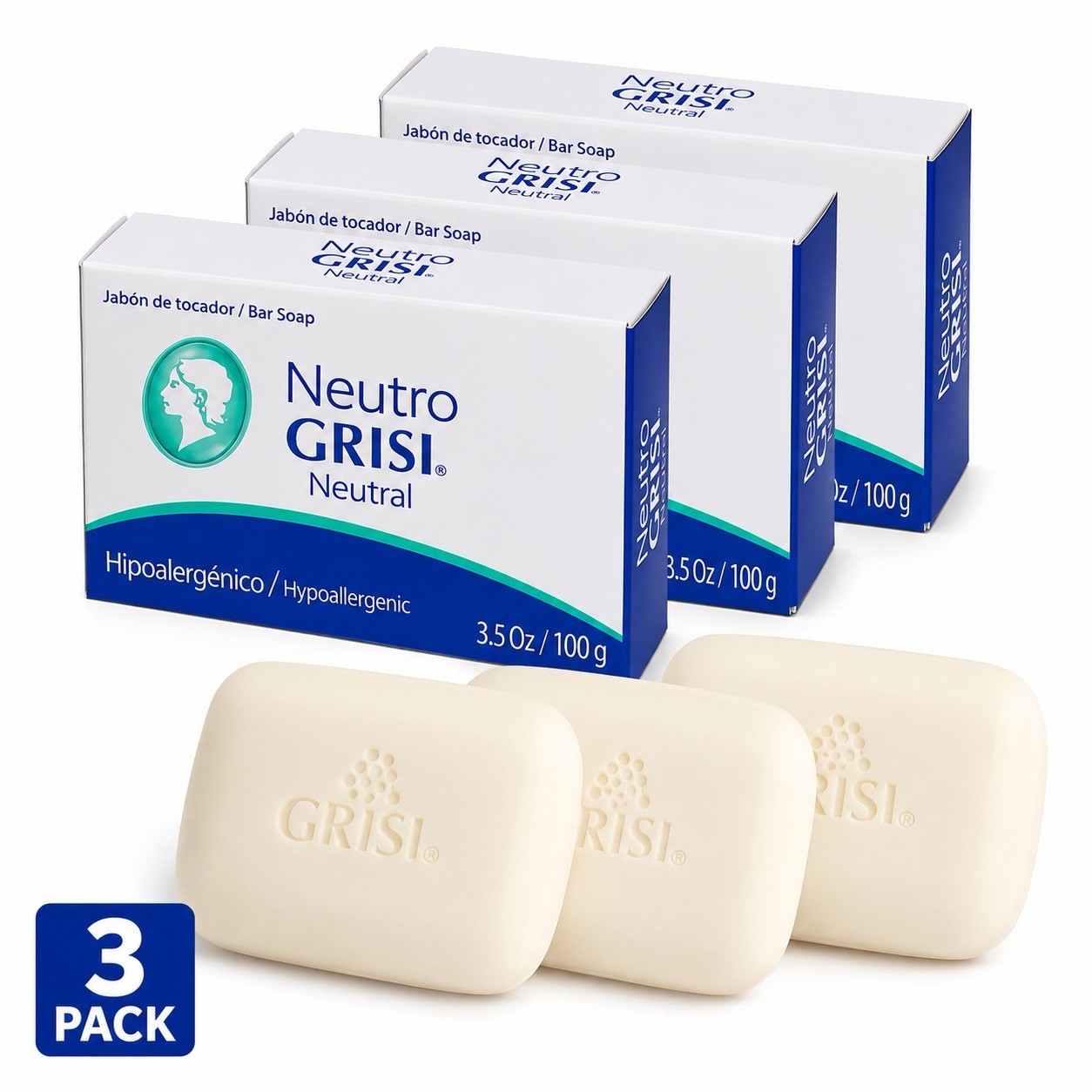 Neutro Grisi Neutral Soap 3.5 oz Bars, Pack of 3 – Fragrance-Free Sensitive Skin