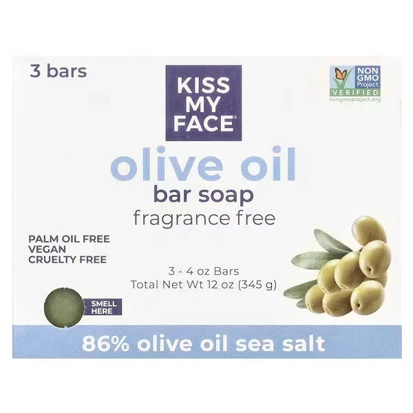 KissMyFace Olive Oil Bar Soap Fragrance Free (3 – 4 oz bars) 12 oz Each (6 Packs