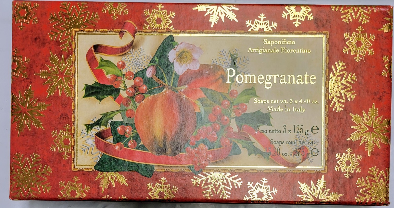 2x Saponificio SAF 3pk Pomegranate Scented Bar Soap 4.4 Oz Christmas Box Tuscany