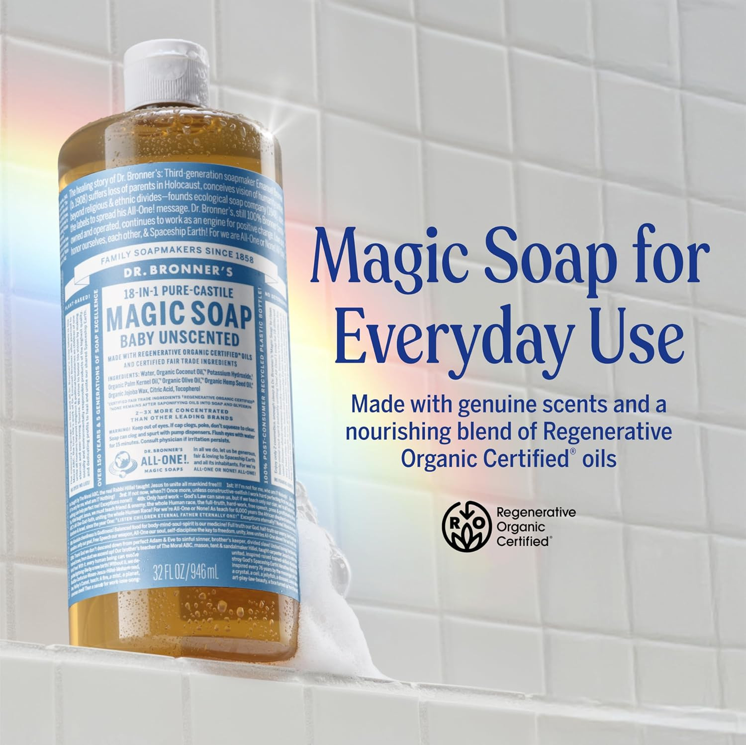 Dr. Bronner’s Baby Unscented Pure-Castile Soap 32 oz – Organic & Multi-Use