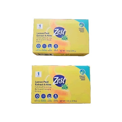 ZEST Hydrating & Deodorizing SOAP LEMON PEEL EXTRACT & ALOE, (2) 7.05 oz Bar NEW