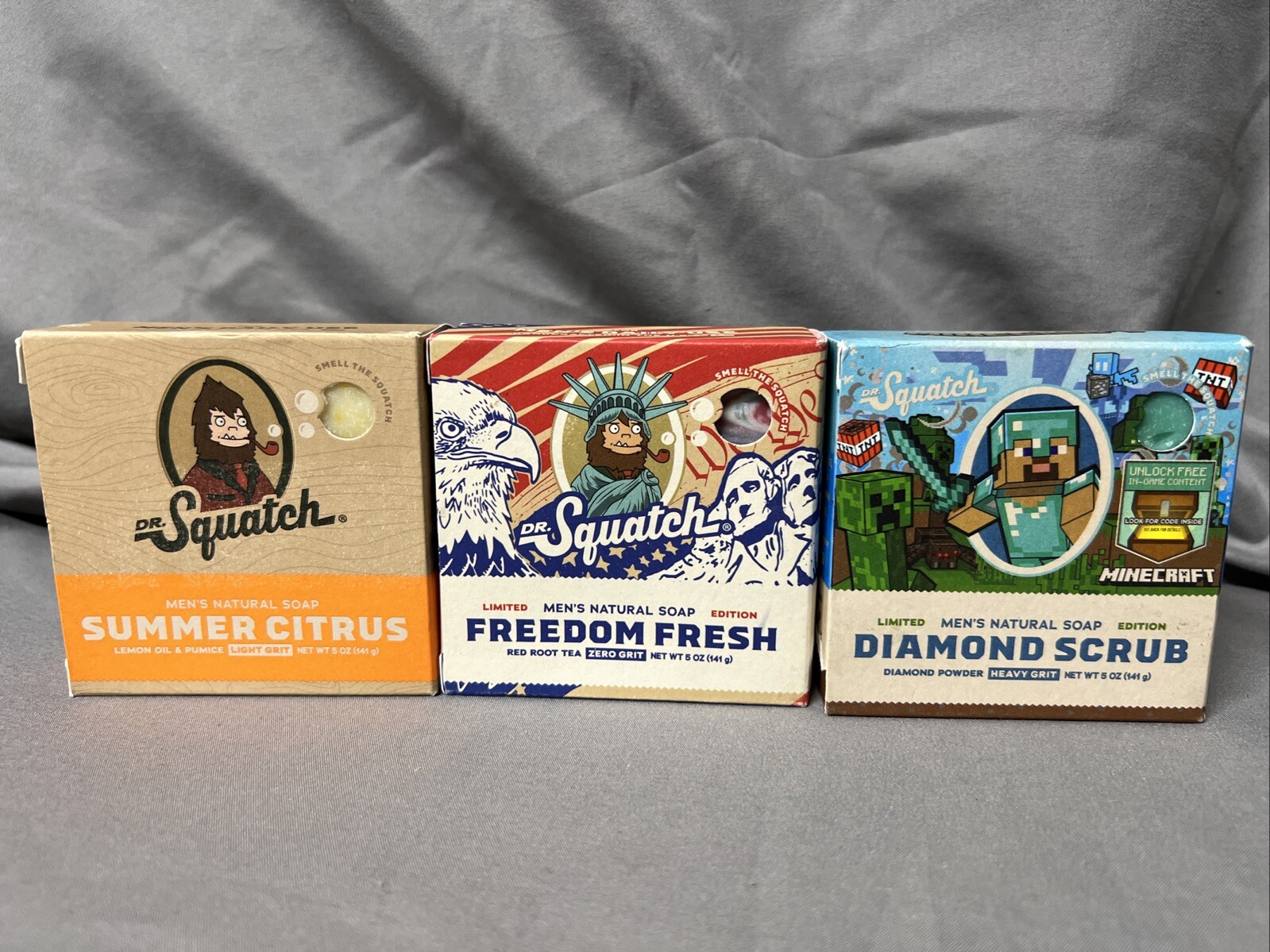 3x DR. SQUATCH MINECRAFT, FREEDOM FRESH & SUMMER CITRUS MEN’S NATURAL SOAP -F2