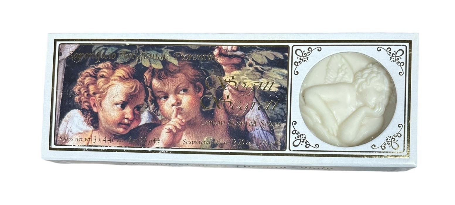 SAPONIFICIO ARTIGIANALE FIORENTINO 3 Lemon Scented Cherub Angel Carved Soap Bars