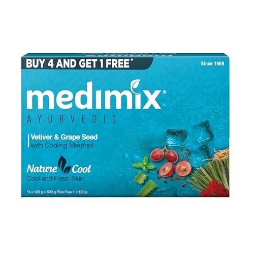 Medimix Cool Soap Menthol Vetiver Grape Seed 125g Ayurvedic 5Pc Vegan Bar