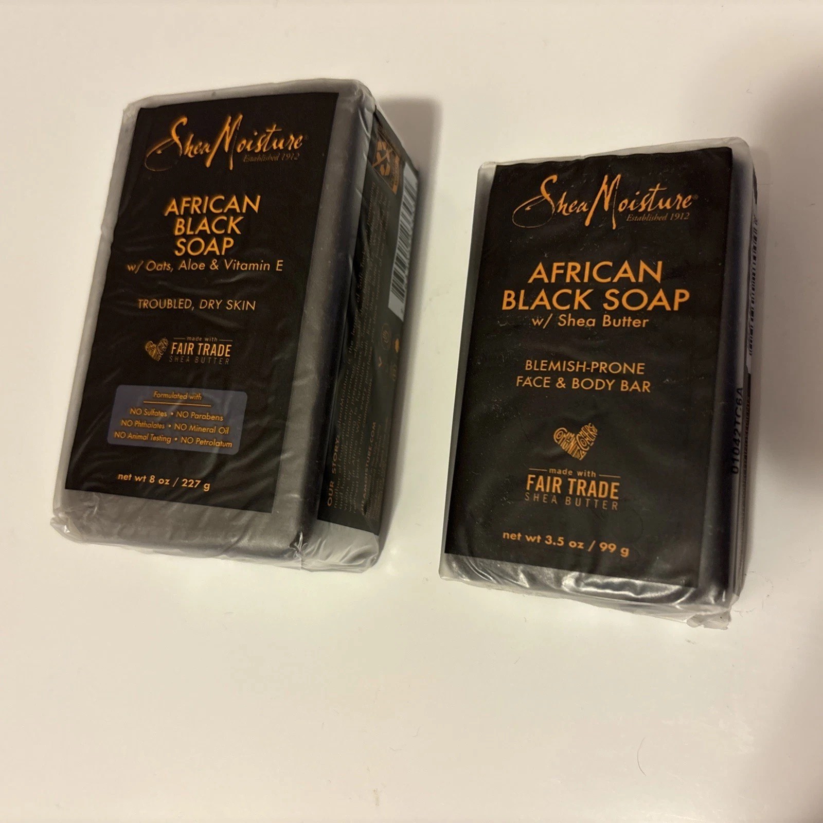 Two SheaMoisture African Black Soap Bar Troubled Dry Skin 8 Oz & 3.5 Oz