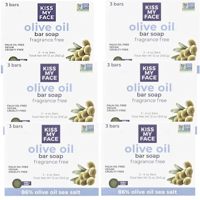 KissMyFace Olive Oil Bar Soap Fragrance Free (3 – 4 oz bars) 12 oz Each (6 Packs