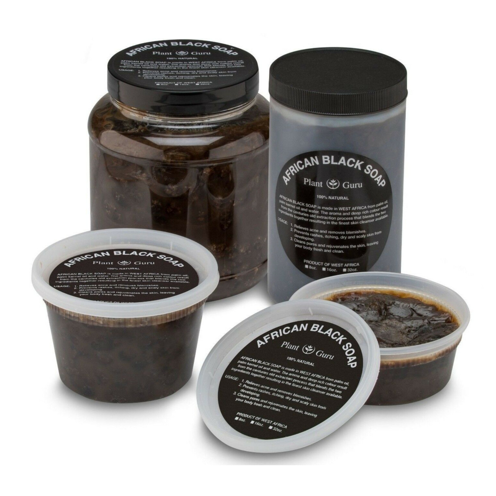 Raw African Black Soap Paste 8 oz. 100% Pure Natural Organic Face Body Wash