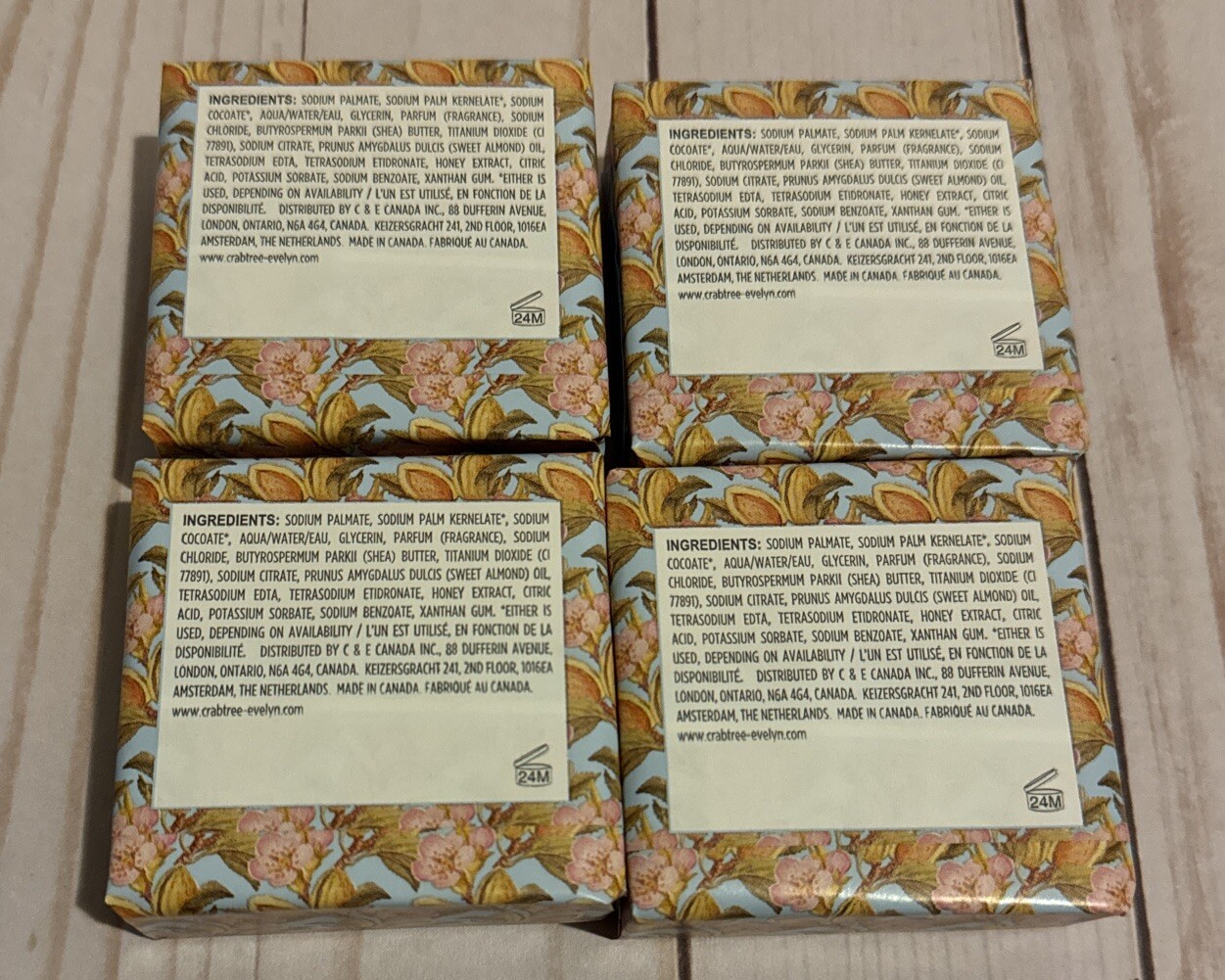 Crabtree & Evelyn Almond And Honey Scented Soap Bars 3.5 oz Each Set of 4 New