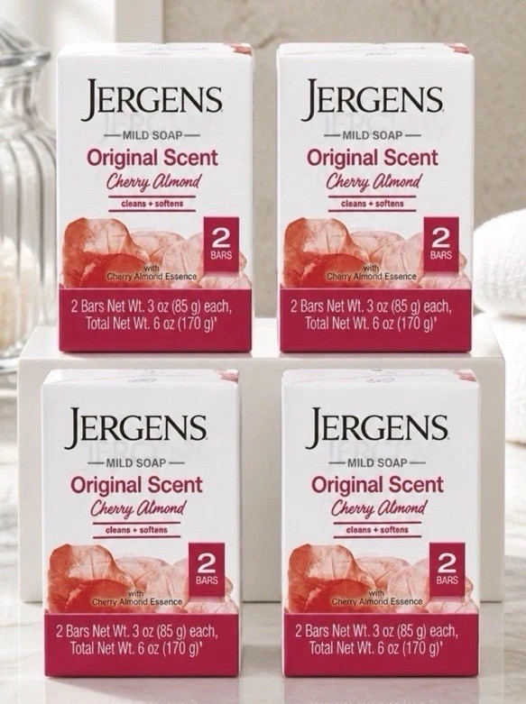 4 Packs (8 Bars Total) Jergens Cherry Almond Mild Soap Original Scent, Free Ship