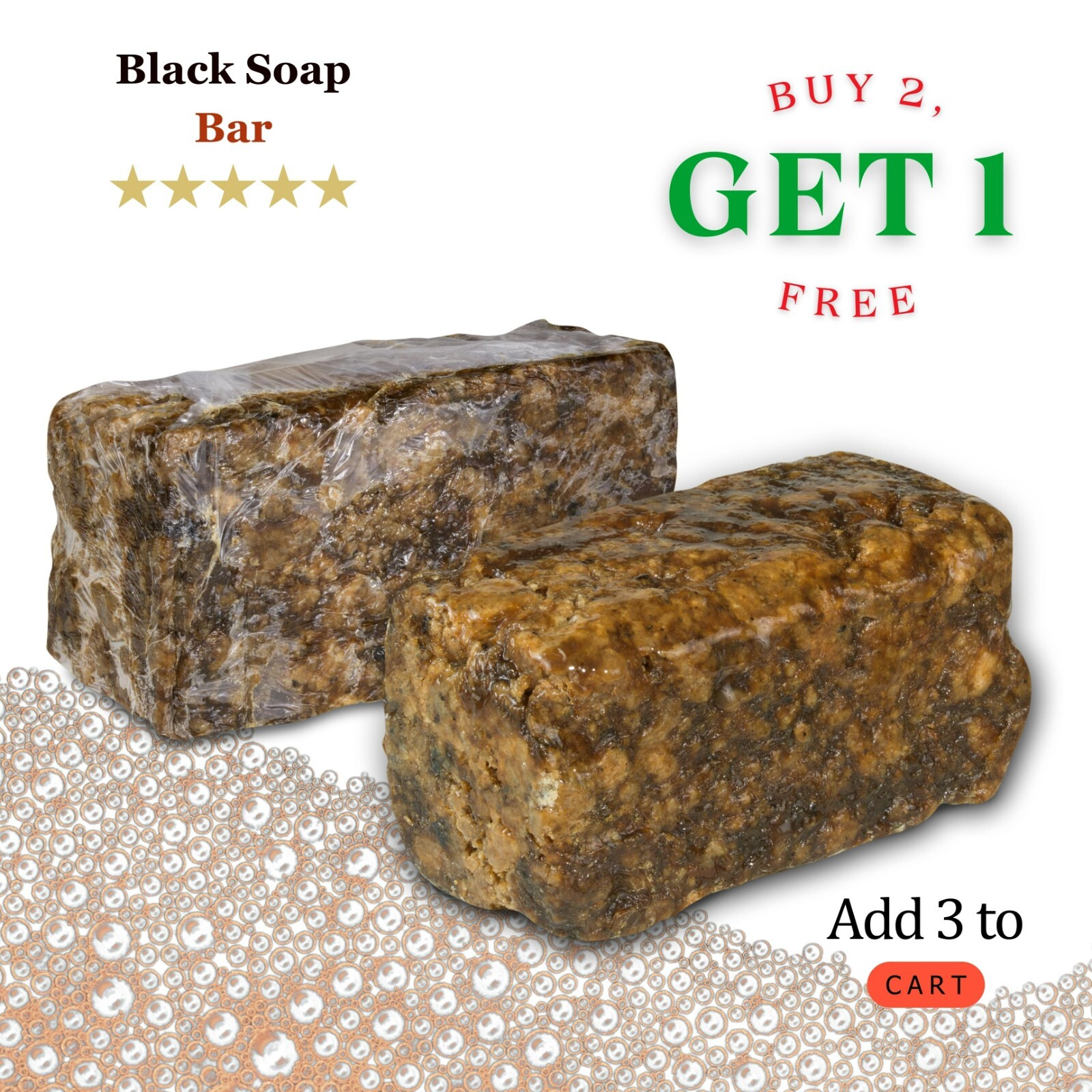 African Black Soap Bar 6 oz. Organic Raw Natural Soap Skin Body Hair Face Wash