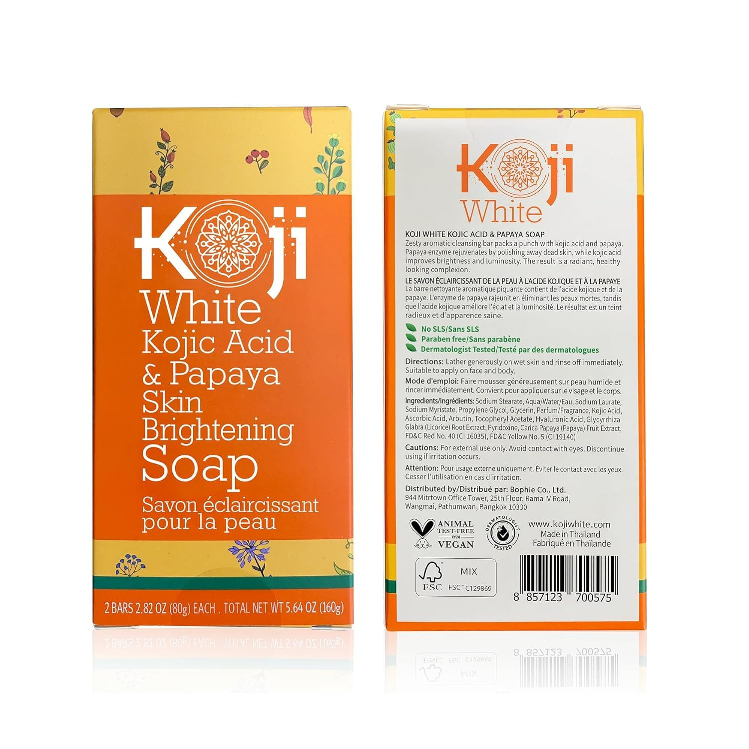 Jabón aclarador de piel Koji White con ácido kójico y papaya