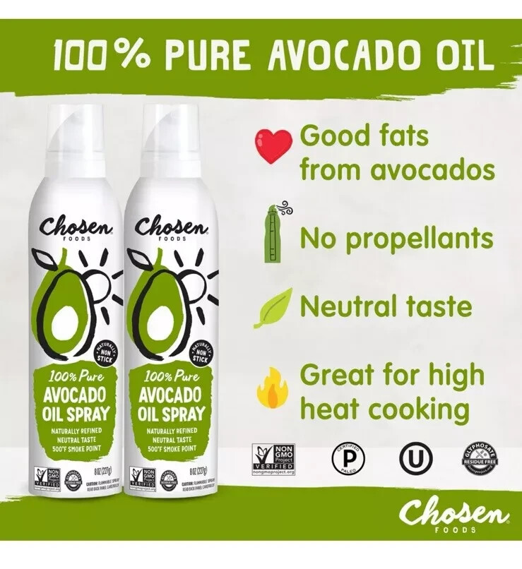 4 Pk Chosen Foods 100% Pure Avocado Oil Spray, Cooking, Dressing, 13.5 oz, Each