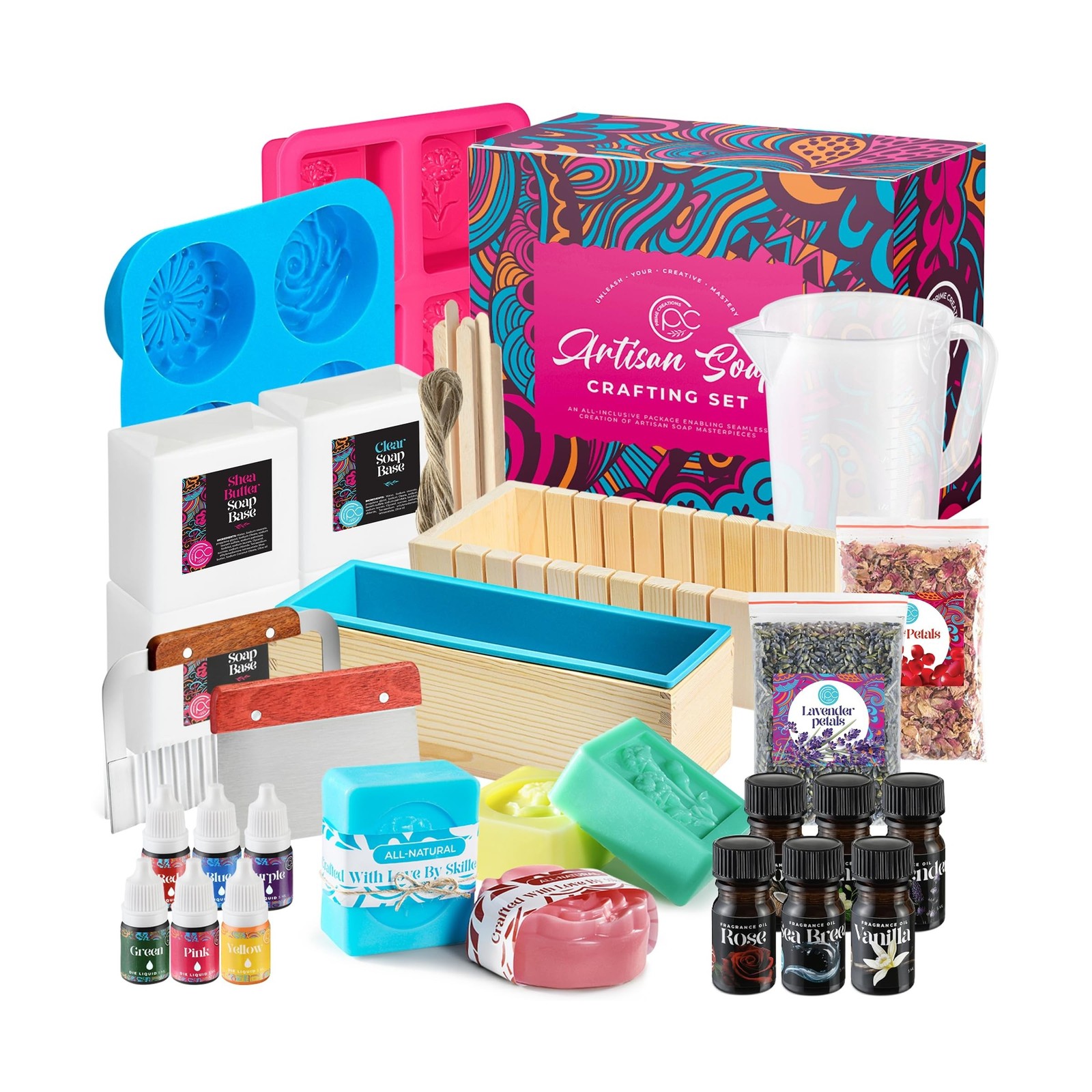 Soap Making Kit with Melt & Pour Base, Cutting Box, Molds, Fragranc… Fast Ship