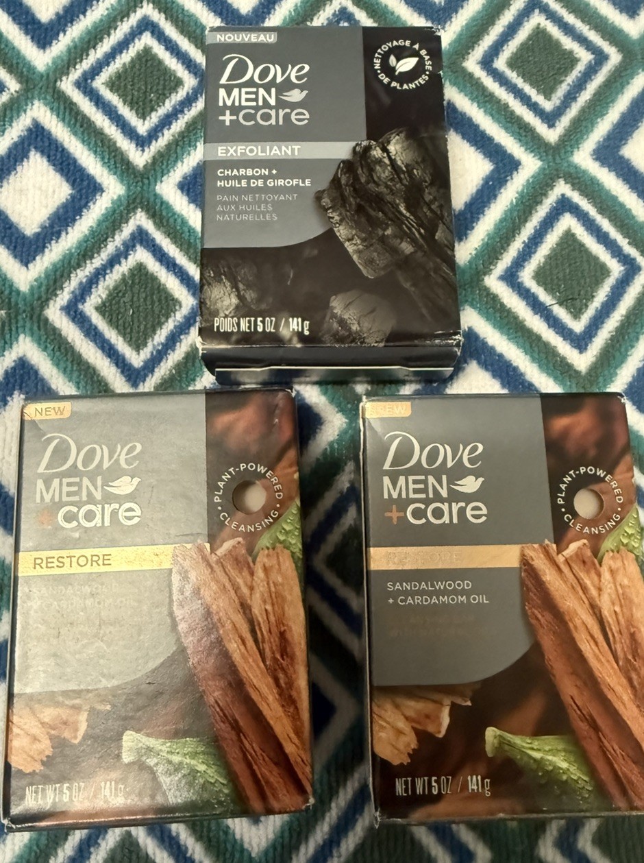Dove Men Care Eucalyptus Cedar Oil Relax Cleansing Bar/Charcoal Exfoliate Bar