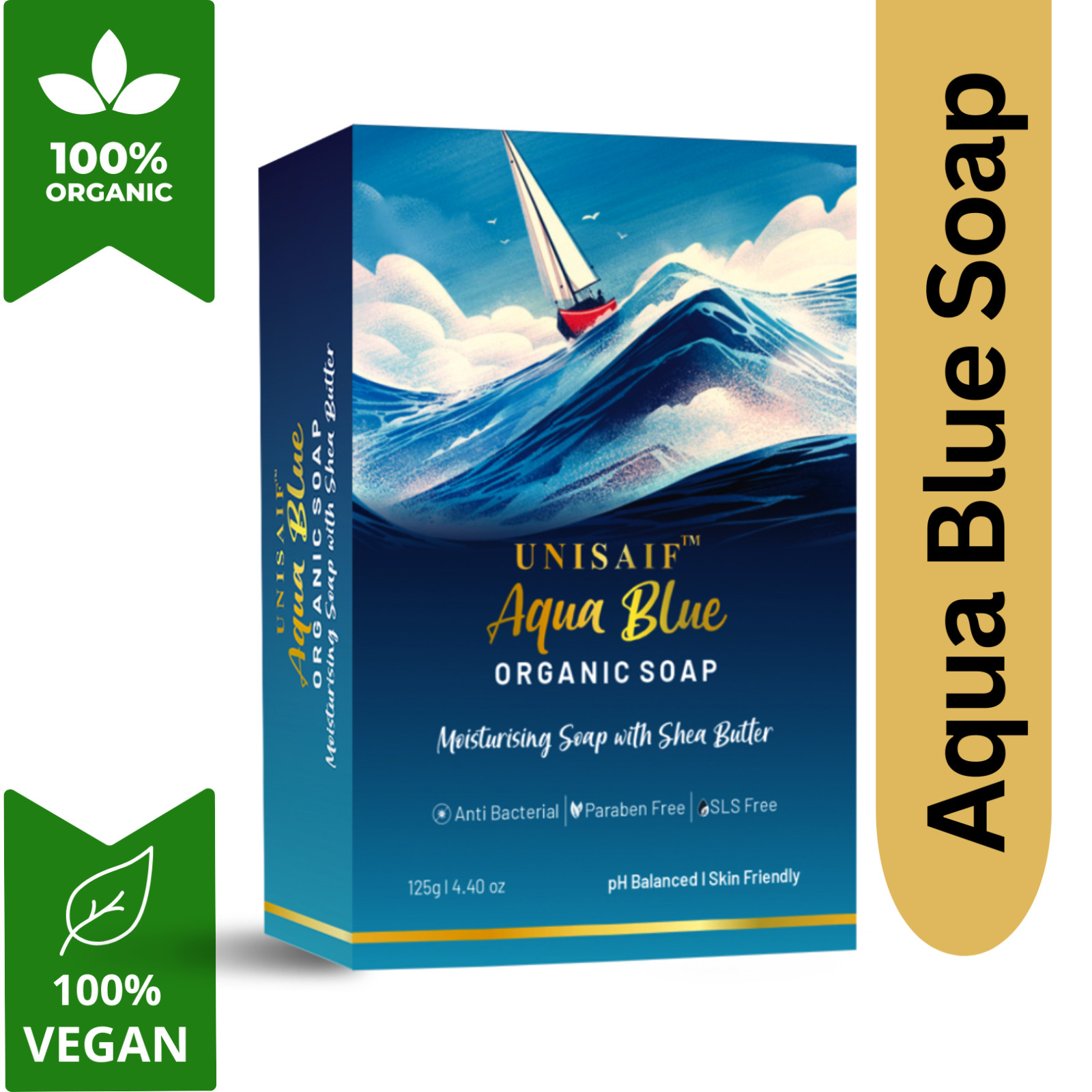 Unisaif Aqua Blue Organic Body Soap Bar, Moisturizing Soap With Shea Butter