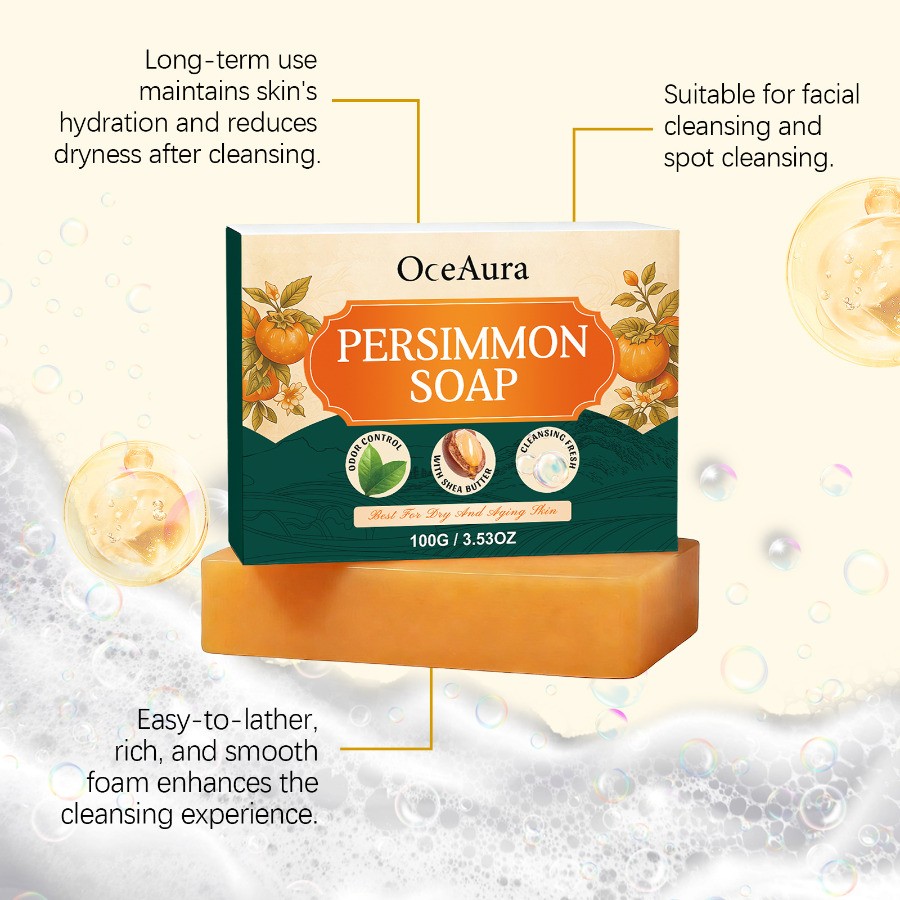 1-5PCS Persimmon Soap Bar Body Odor Control Deodorant Soap for Men&Women