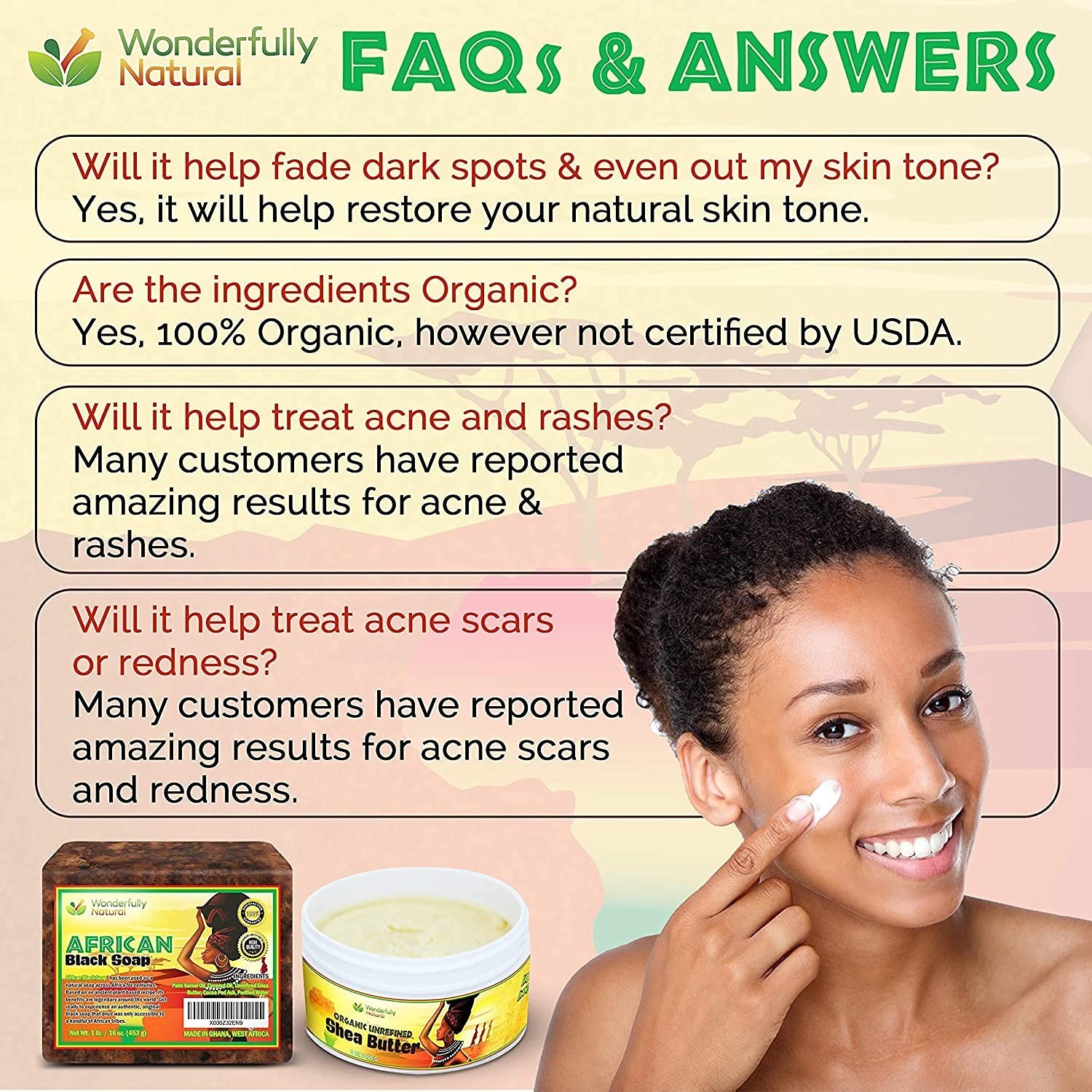 Organic African Black Soap Bar for Acne & Dark Spots – 16 oz | & Natural