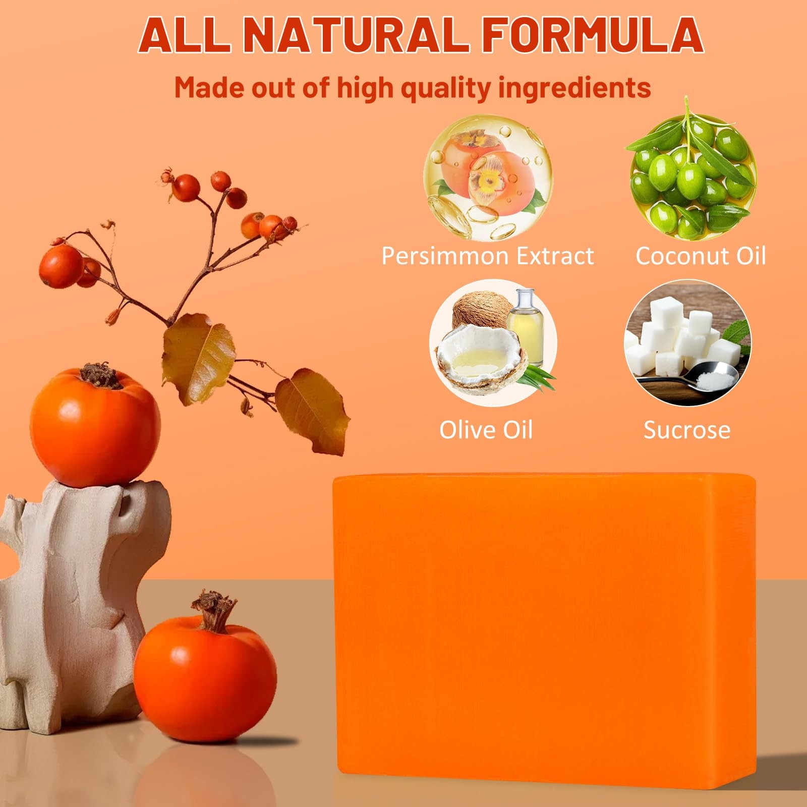 2 PCS Persimmon Soap Bar for Old People Smell,Natural Body Odor Control Bar Soap