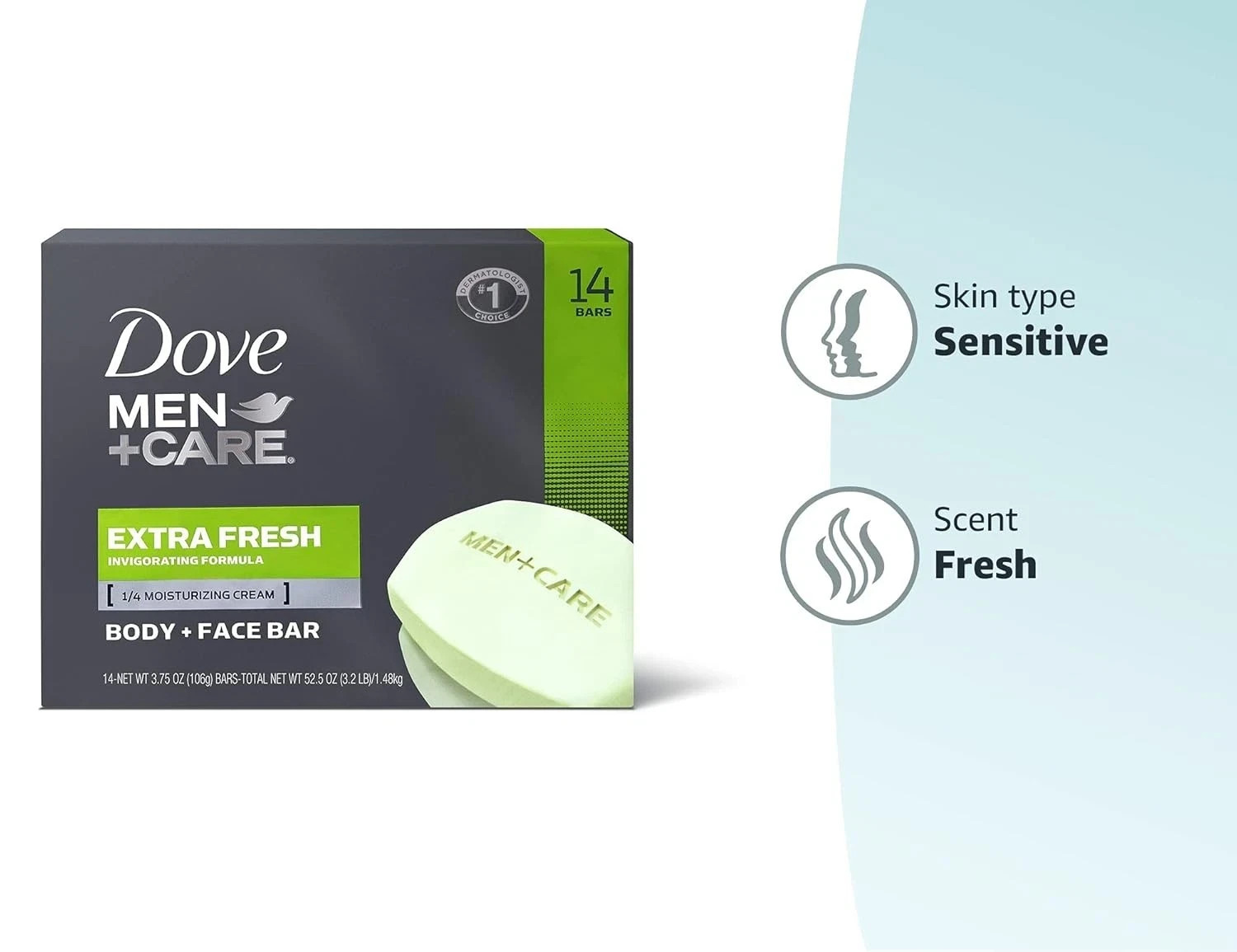 DOVE MEN + CARE Bar 3 in 1 Cleanser for Body Face and Shaving 3.75 oz 8 Bars