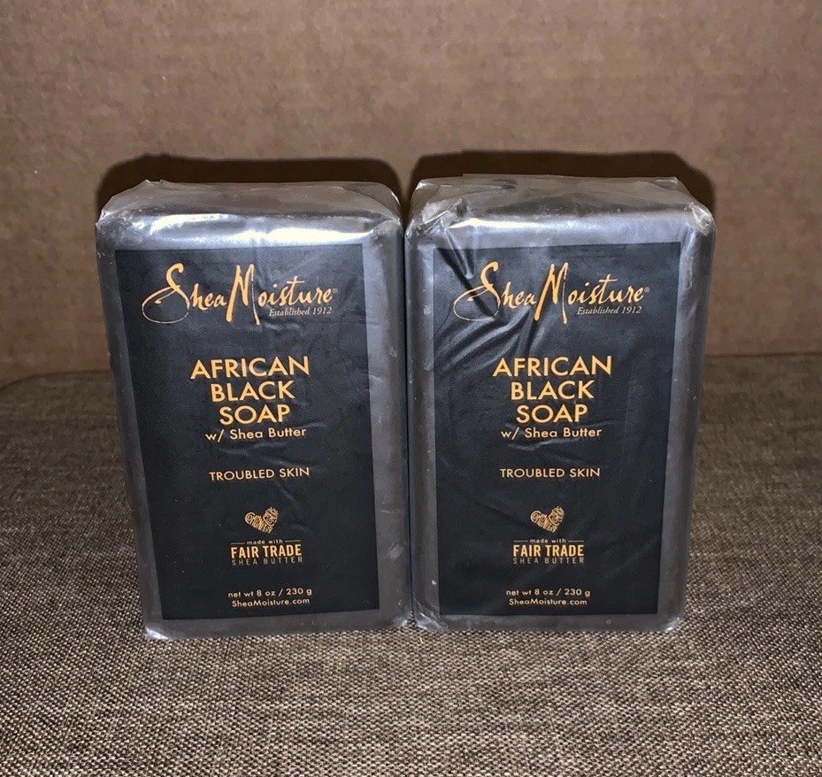 (2) Shea Moisture African Black Soap w/ Shea Butter Troubled Skin 8 oz