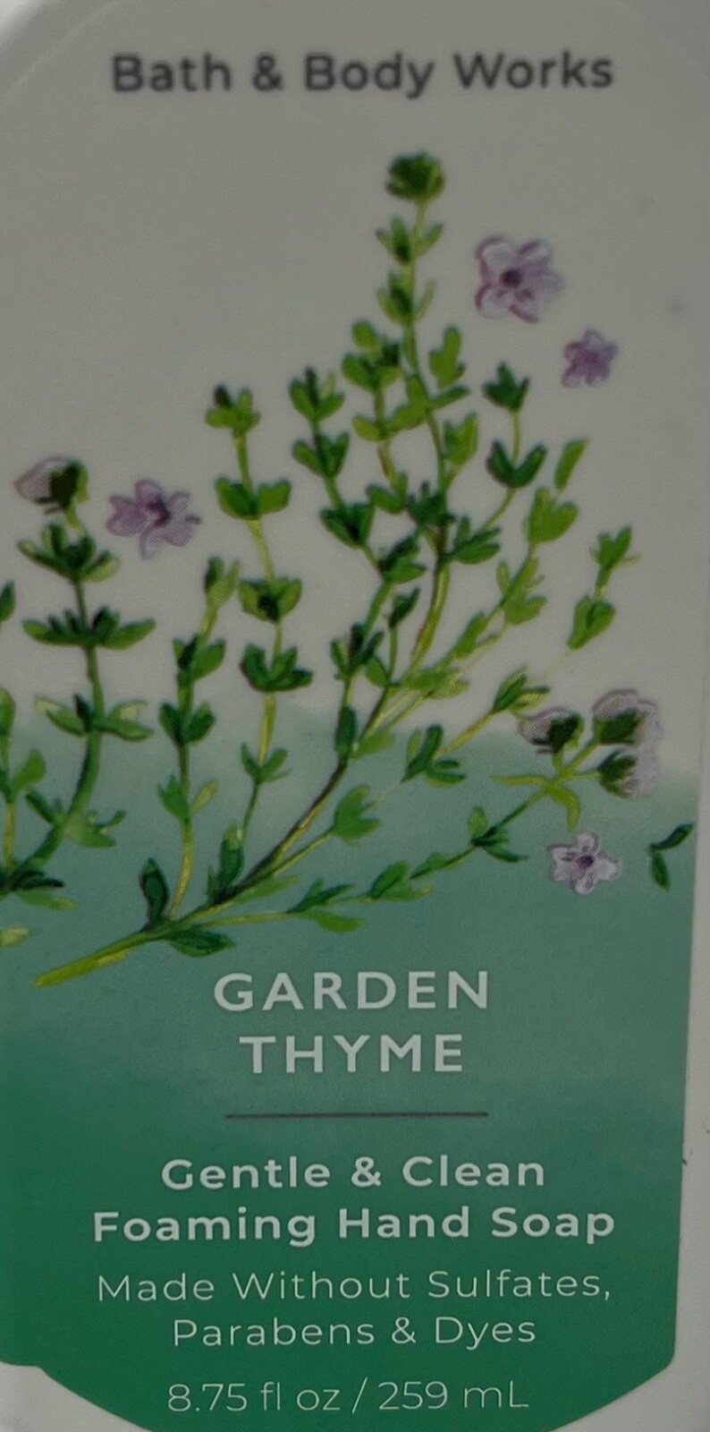 2 NEW BATH BODY WORKS GARDEN THYME GENTLE CLEAN FOAMING HAND SOAP WASH FOAM PUMP