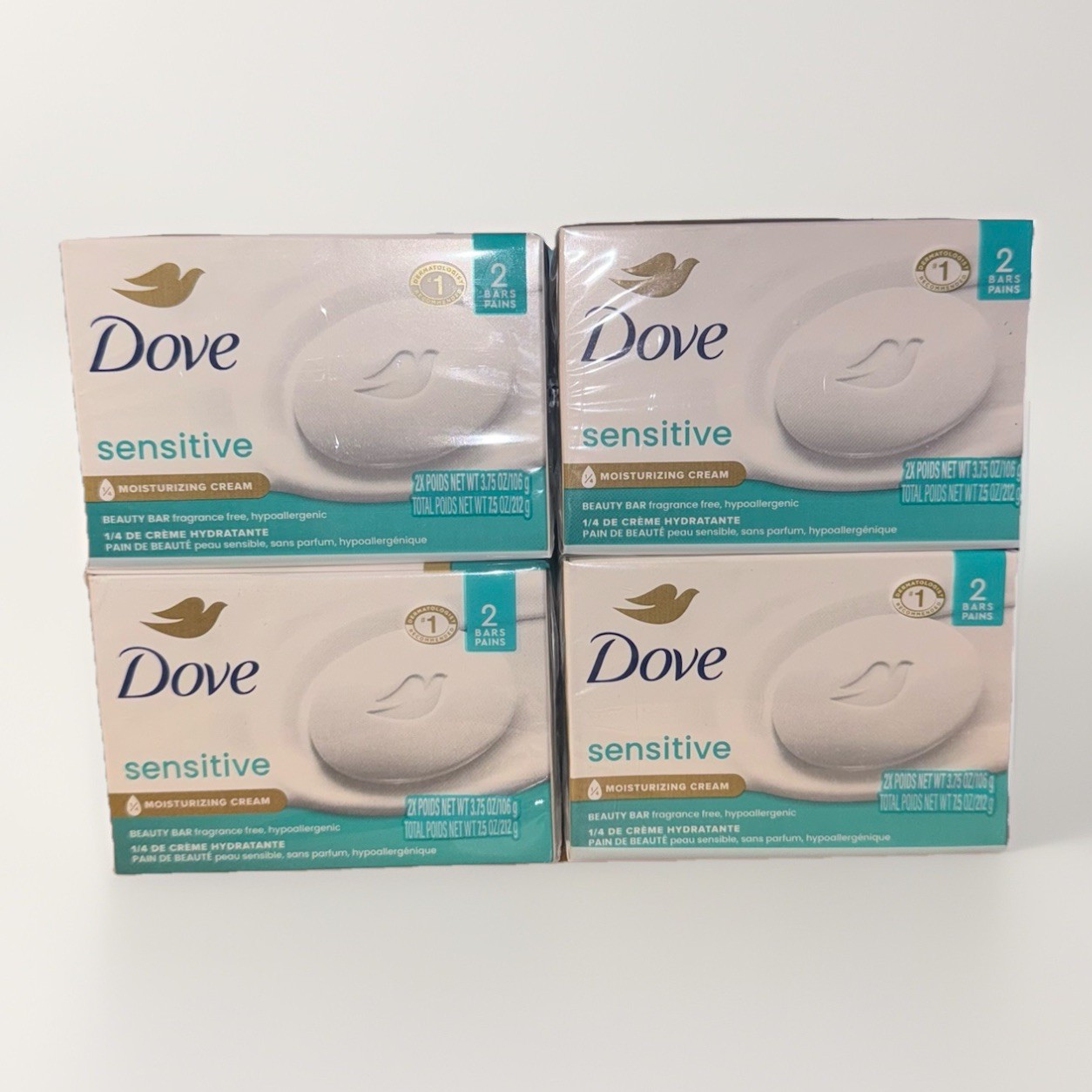 4X 2 Packs of Dove Beauty Soap Bar Sensitive, Frag. Free 3.75 Oz (8 Bars Total)