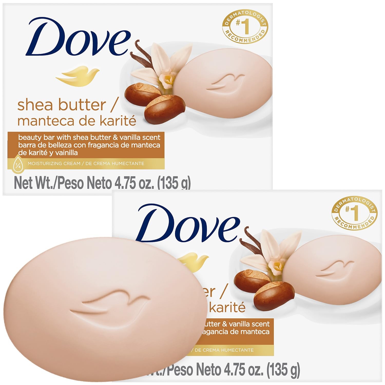 Dove Soap, Shea Butter & Vanilla, 2-Pack – 3.5 Ounce (Pack of 2), Off White