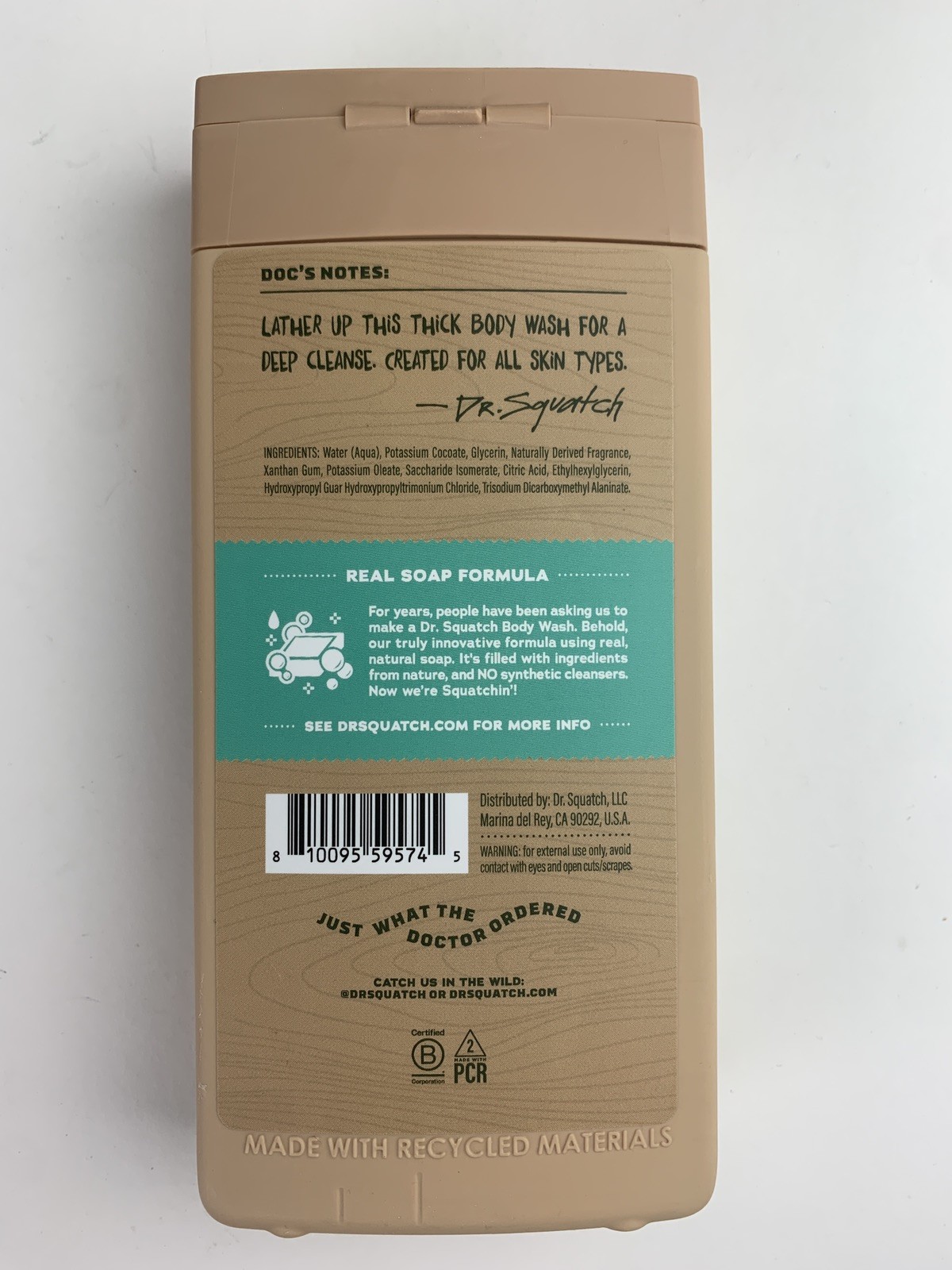 Dr. Squatch Men’s Natural Body Wash Coconut Castaway 14 Fl Oz