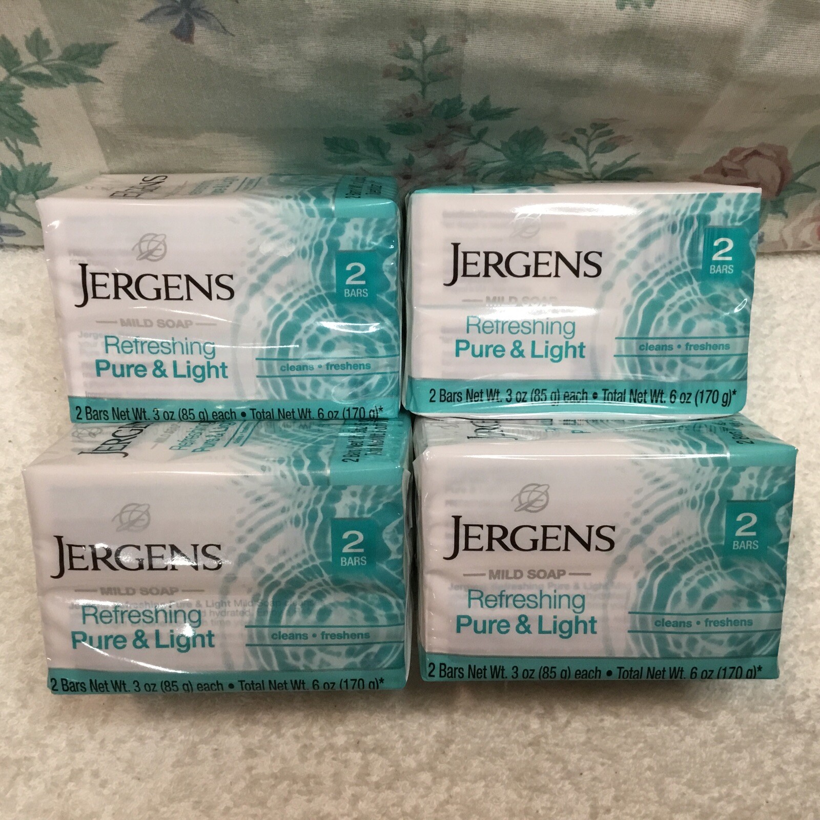 Jergens Mild Soap, Refreshing Pure & Light. 4 Packs Of 2 (8 Bars Total) 3oz Ea.