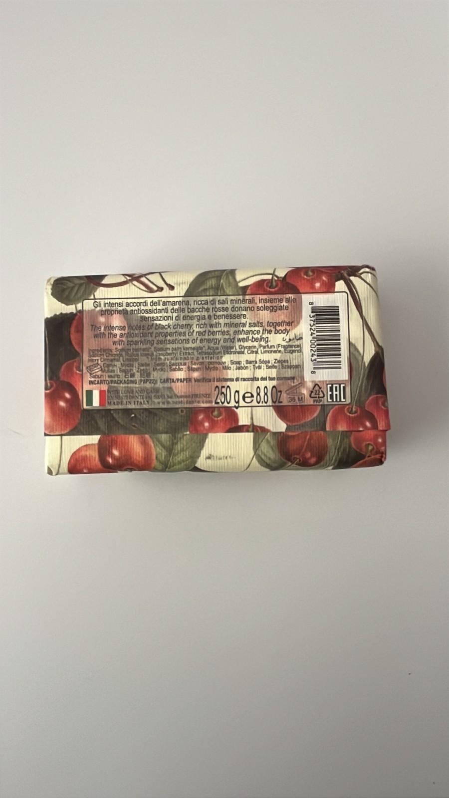 Nesti Dante Soap Bar IL Frutteto Antioxidant Black Cherry & Red Berries 8.8oz