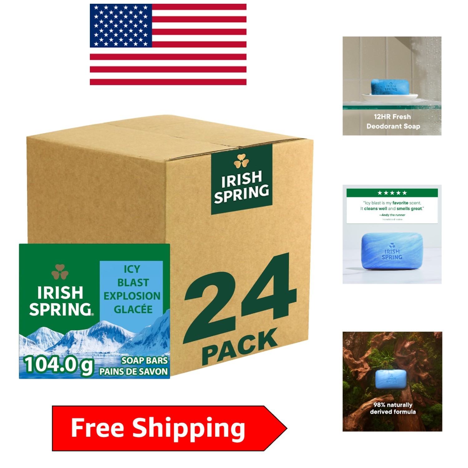 Moisturizing Icy Blast Bar Soap – 24 Count, Gluten-Free and Organic Formula