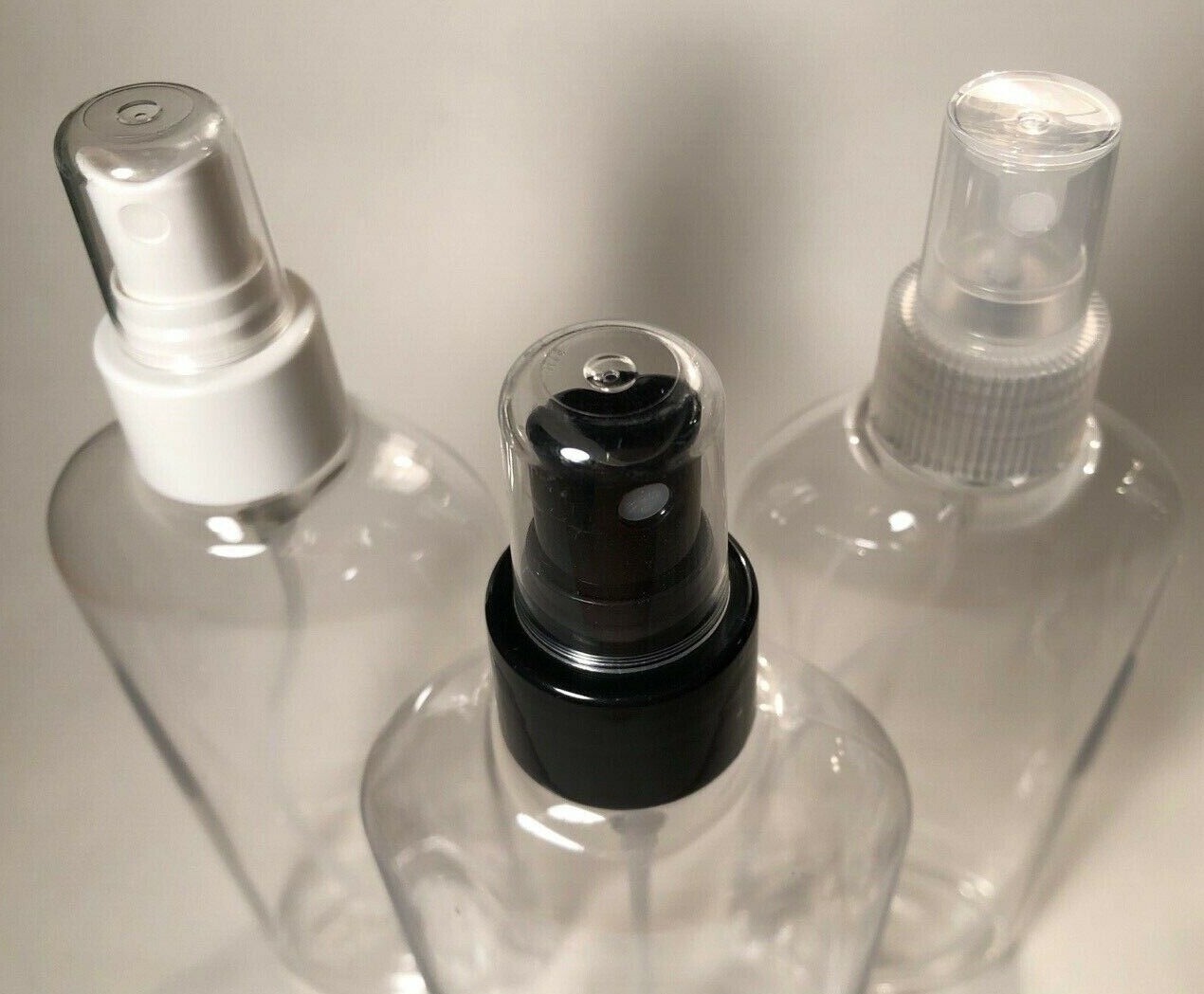 8 oz PET Plastic BPA Free 24/410 Clear Cosmo Oval Bottles caps pumps sprayers