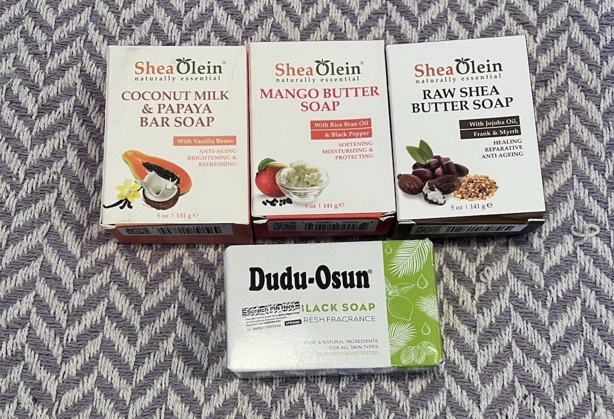 Shea Olein and Dudu-Osun Soap Bulk 4 Bars Shea Black Soap Coconut, Mango Butter